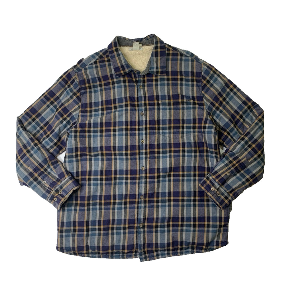 Carbon 2 Cobalt Shirt Jacket Mens XL Sherpa Fleece Lined Flannel Work Shacket
